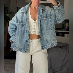 Free People- We The Free Faded Blue Denim Jacket- Size L